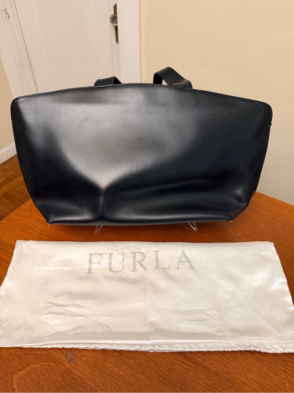 Furla Black Leather Large Tote Bag Made in Italy w/ Dust Bag